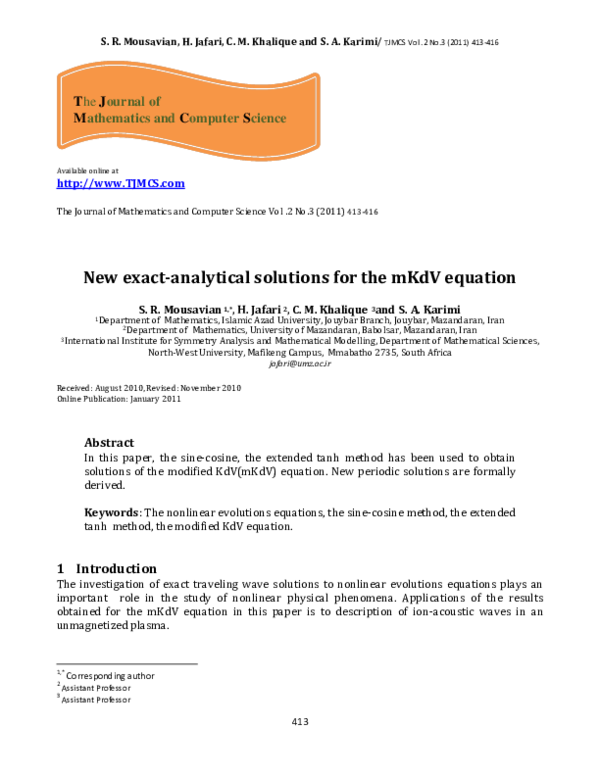 (PDF) New exact analytical solutions for mKdV equation