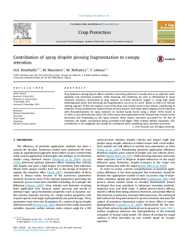 (PDF) Contribution of spray droplet pinning fragmentation to canopy ...