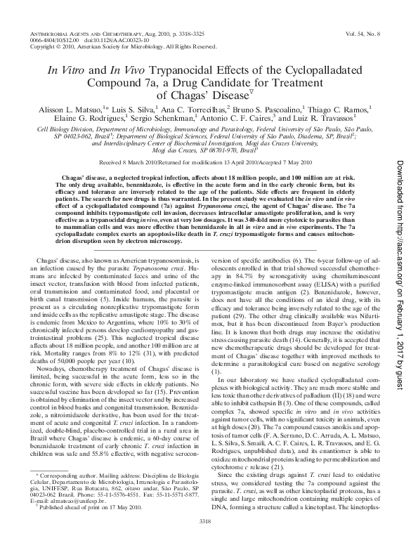 (PDF) In Vitro and In Vivo Trypanocidal Effects of the Cyclopalladated ...