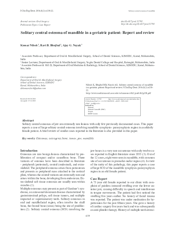 (PDF) Solitary central osteoma of mandible in a geriatric patient ...