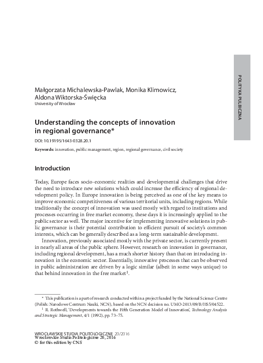 (PDF) Understanding the concepts of innovation in regional governance ...