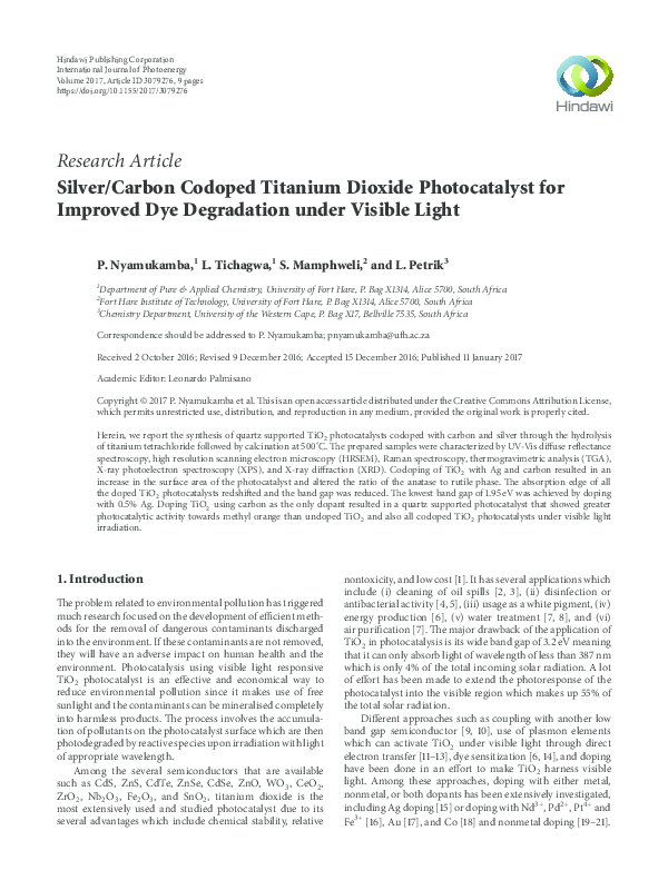 (PDF) Silver/Carbon Codoped Titanium Dioxide Photocatalyst for Improved ...