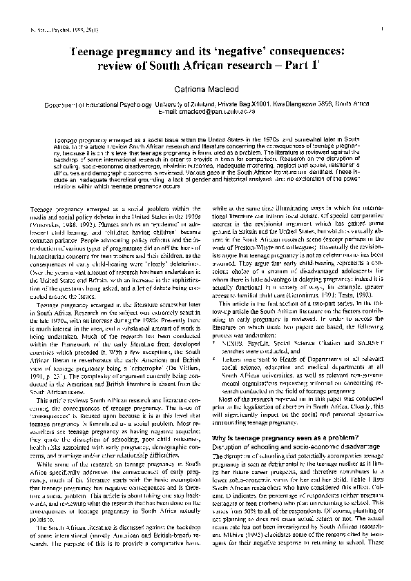 (PDF) Teenage pregnancy and its ‘negative’ consequences: Review of ...