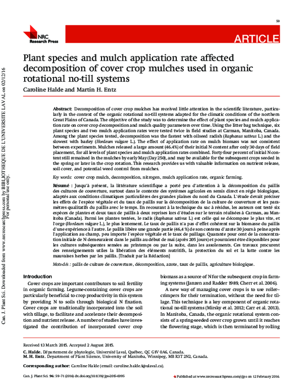 (PDF) Plant species and mulch application rate affected
