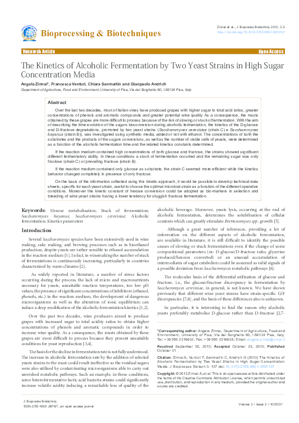 (PDF) The Kinetics of Alcoholic Fermentation by Two Yeast Strains in ...