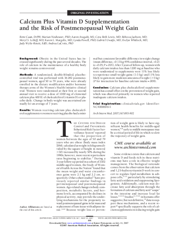 (PDF) Calcium Plus Vitamin D Supplementation and the Risk of ...