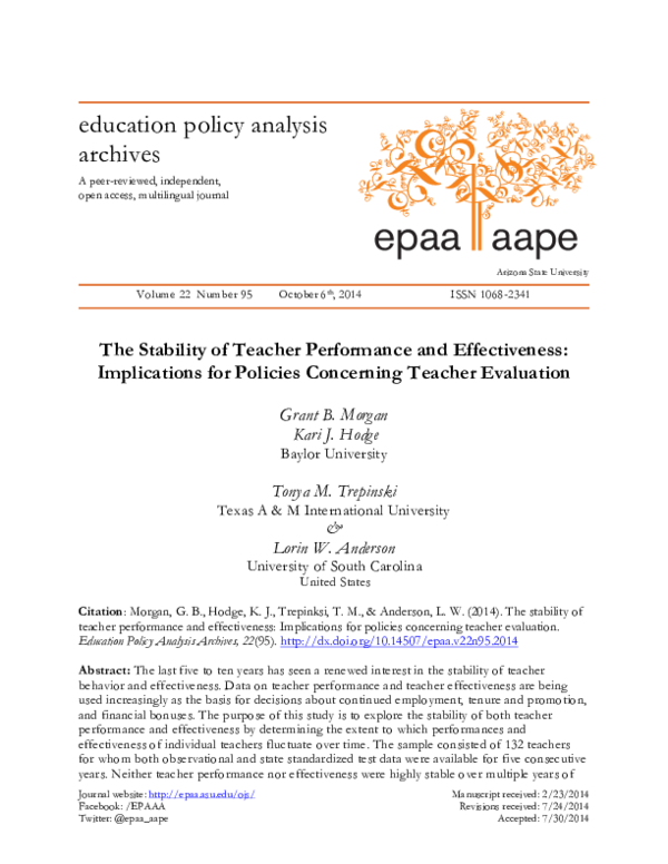 Effect Of Teacher Performance Evaluation On School Effectiveness – MYCQVJ