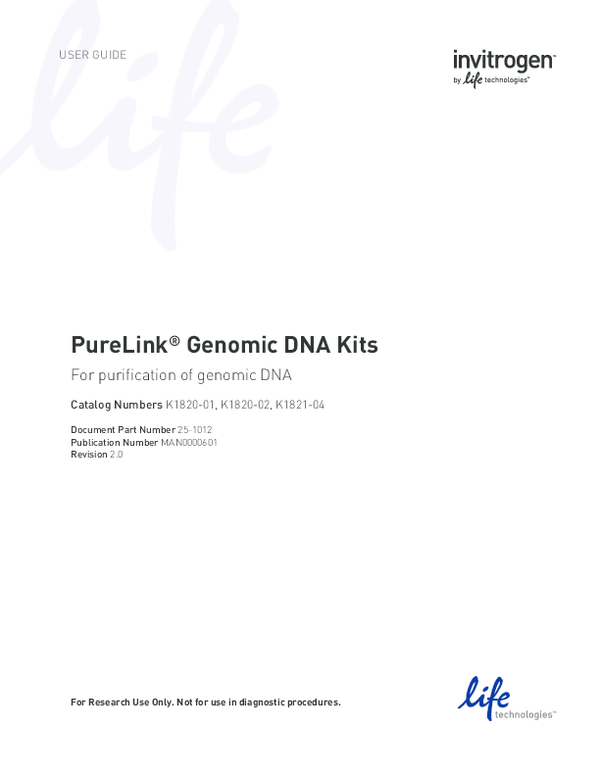 (PDF) PureLink ® Genomic DNA Kits For purification of genomic DNA