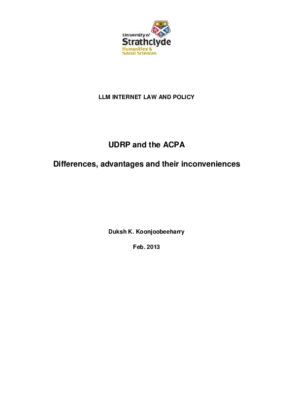 (PDF) Brief analysis of the UDRP and ACPA differences, advantages and ...