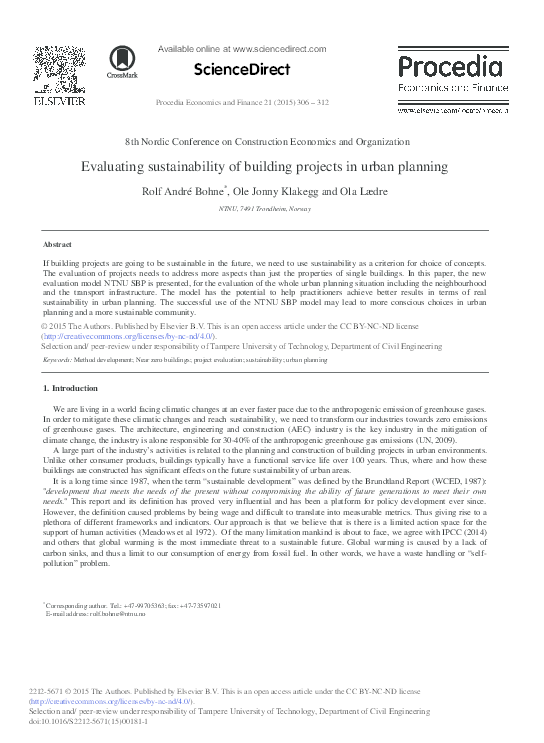 (PDF) Evaluating sustainability of building projects in urban planning