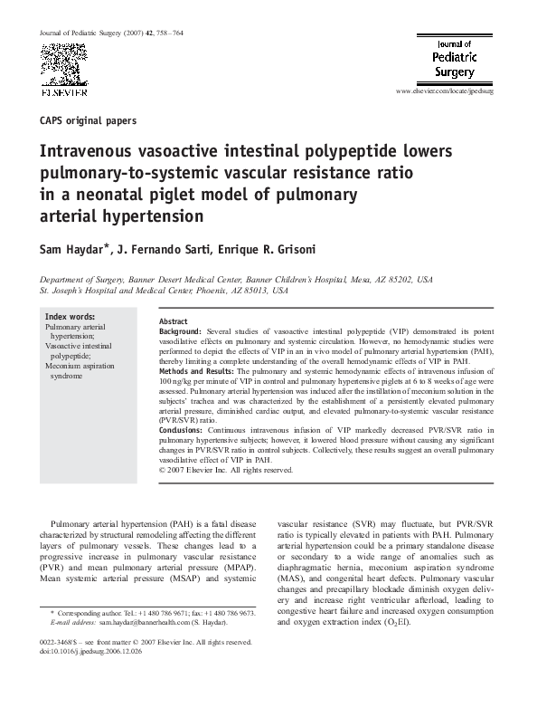 Pdf Intravenous Vasoactive Intestinal Polypeptide Lowers