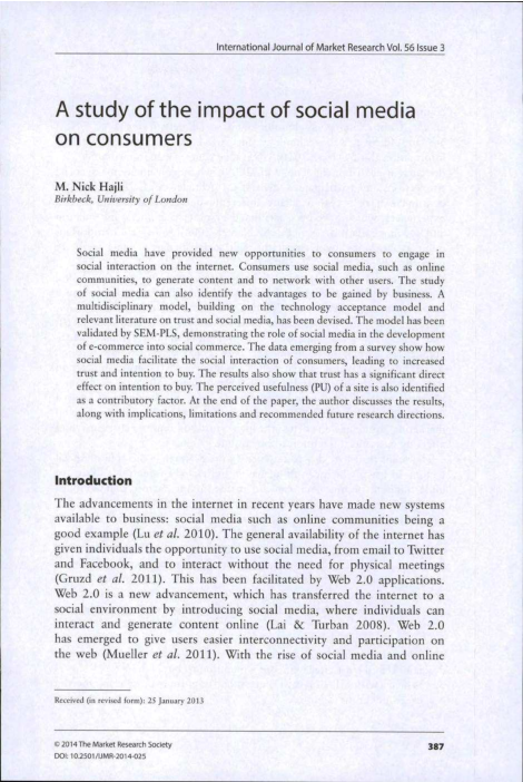 (PDF) A study of the impact of social media on consumers