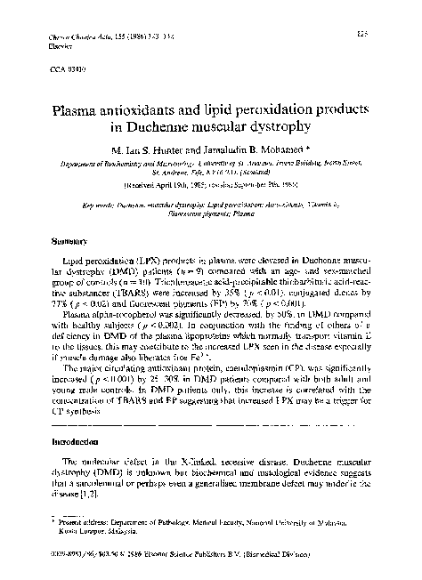 (PDF) Plasma antioxidants and lipid peroxidation products in Duchenne ...