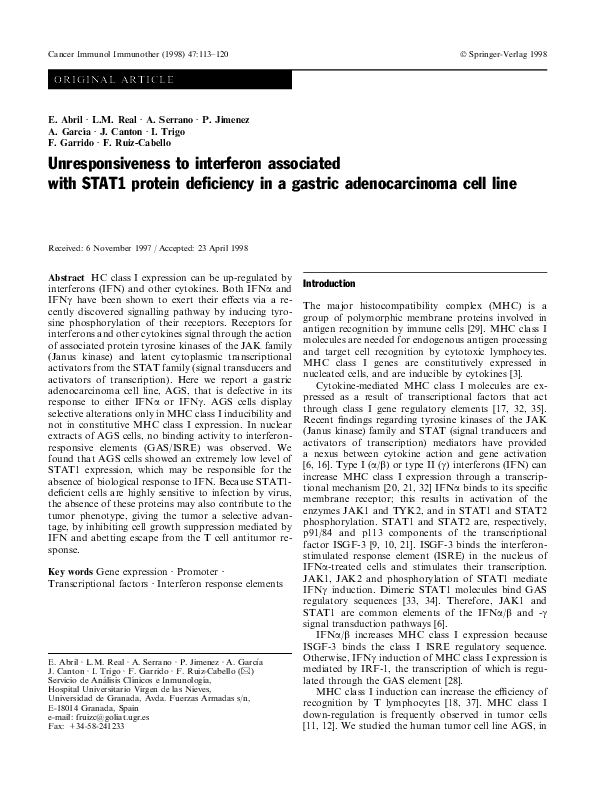 (PDF) Unresponsiveness to interferon associated with STAT1 protein