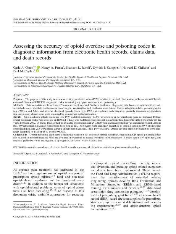 (PDF) Assessing the accuracy of opioid overdose and poisoning codes in ...