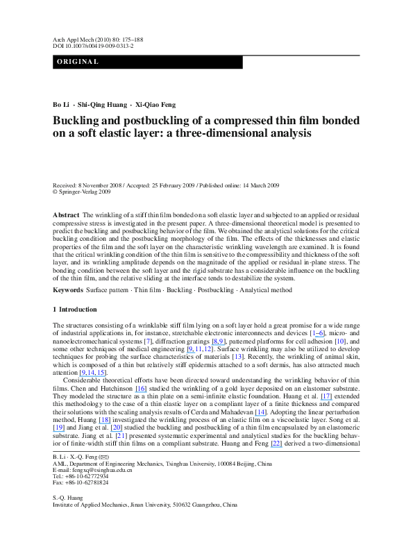 (PDF) Buckling and postbuckling of a compressed thin film bonded on a ...