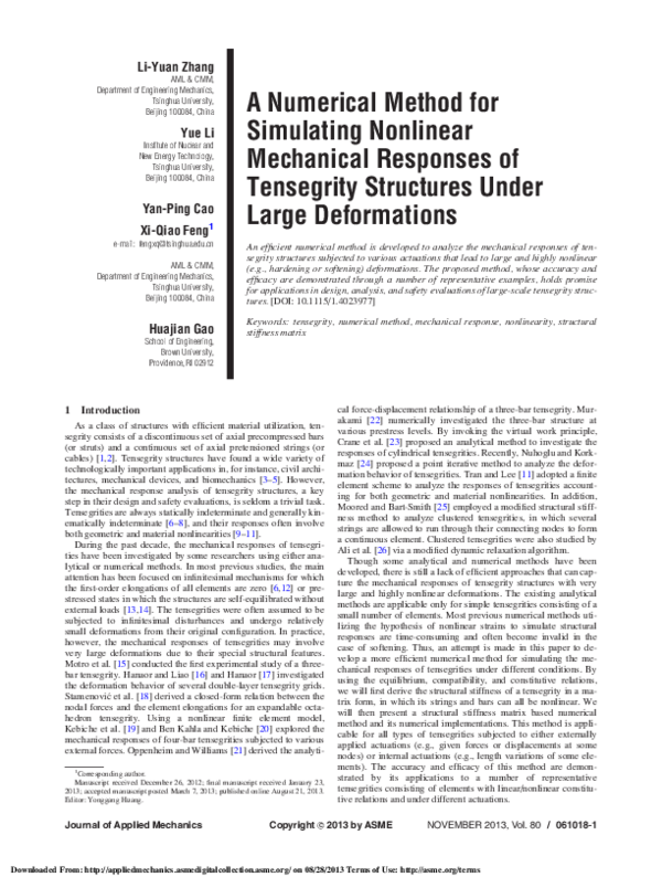 (PDF) A Numerical Method for Simulating Nonlinear Mechanical Responses ...