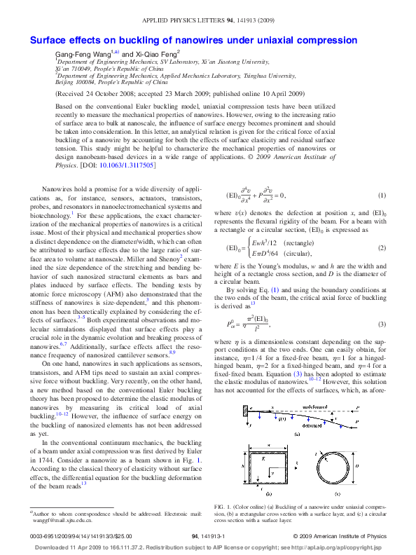 (PDF) Surface effects on buckling of nanowires under uniaxial compression