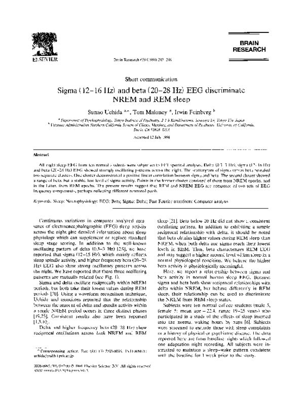 (PDF) Sigma (12–16 Hz) and beta (20–28 Hz) EEG discriminate NREM and ...