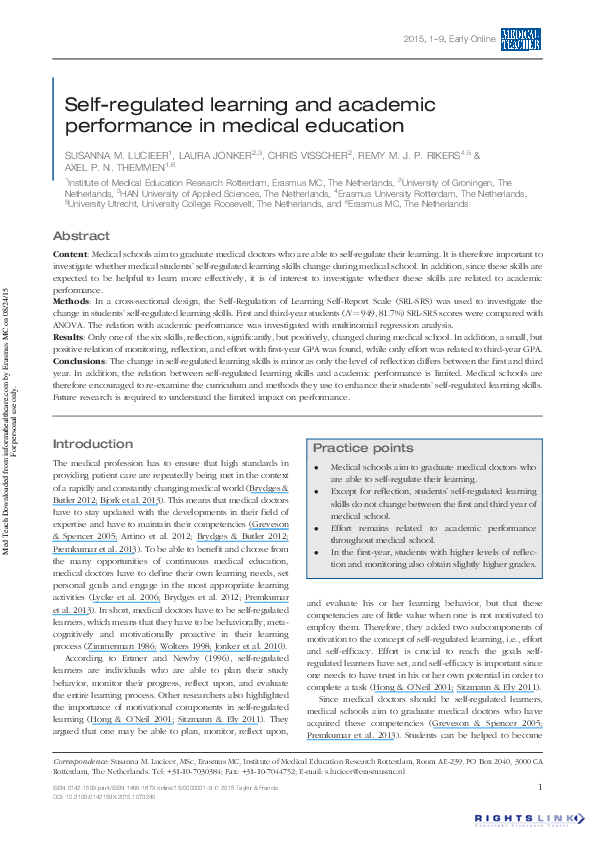 (PDF) Self-regulated learning and academic performance in medical education