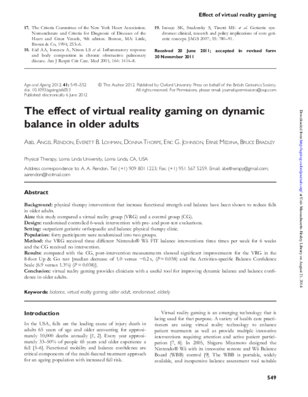 (PDF) The effect of virtual reality gaming on dynamic balance in older ...