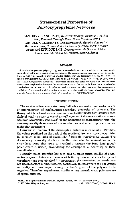 (PDF) Stress-optical properties of poly(oxypropylene) networks ...
