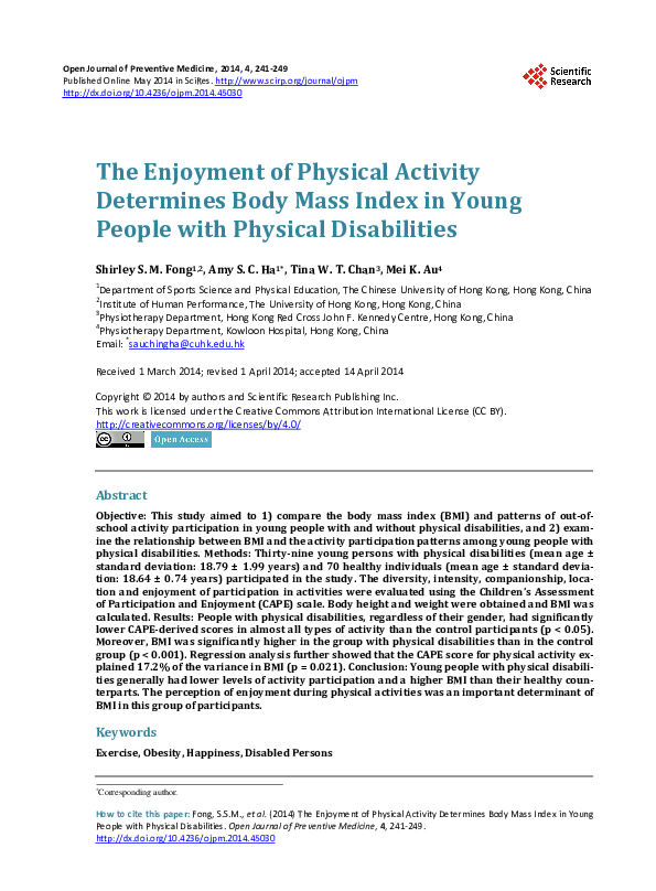 (PDF) The Enjoyment of Physical Activity Determines Body Mass Index in ...