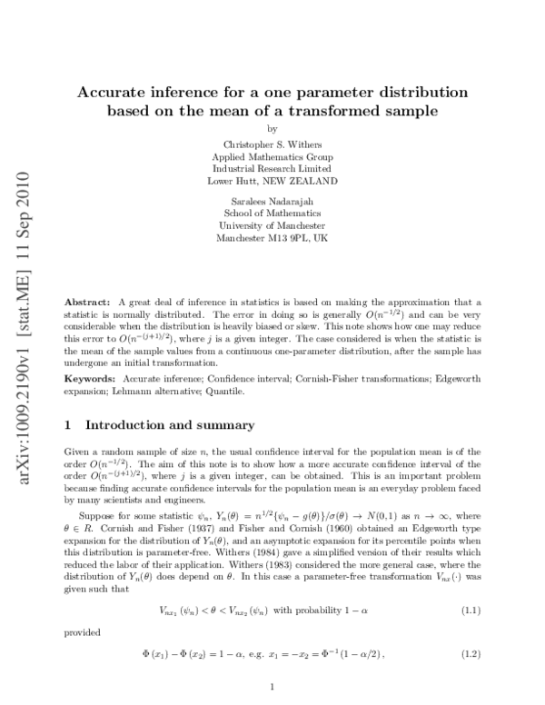 (PDF) Accurate inference for a one parameter distribution based on the ...