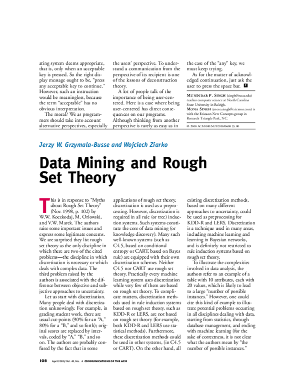 (PDF) Data mining and rough set theory