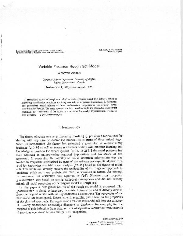 (PDF) Variable precision rough set model