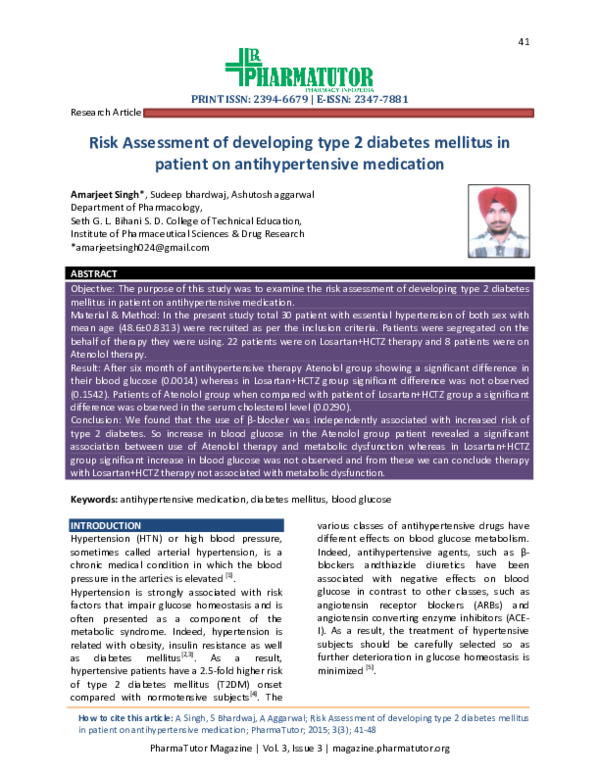 (PDF) Risk Assessment of developing type 2 diabetes mellitus in patient ...