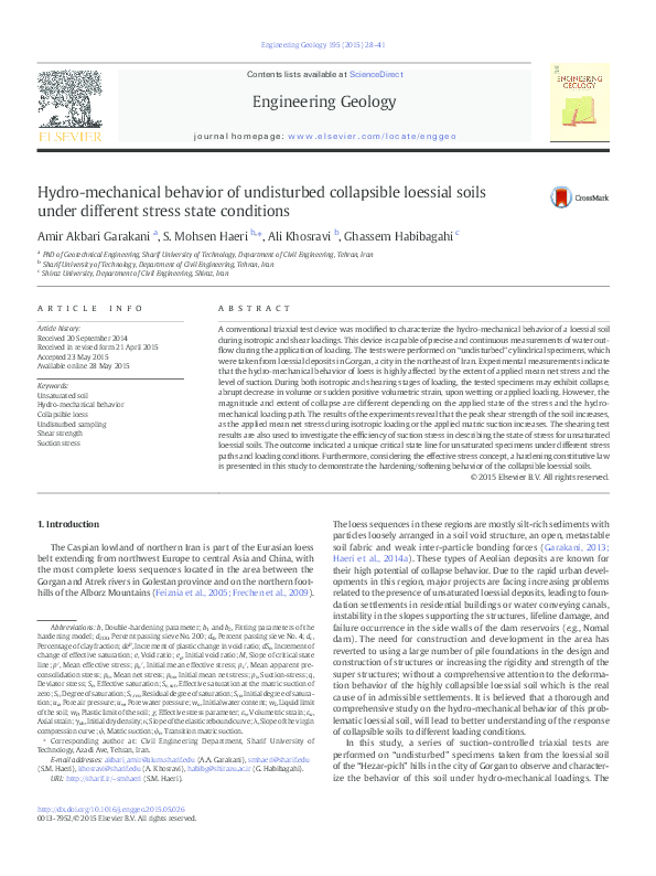 (PDF) Hydro-Mechanical Behavior of Undisturbed Collapsible Loessial ...