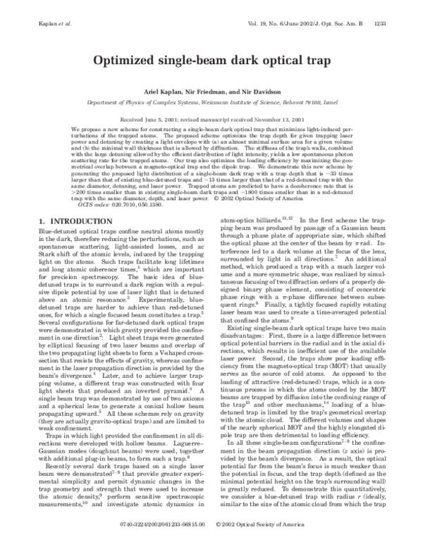 (PDF) Optimized singlebeam dark optical trap Ariel Kaplan Academia.edu
