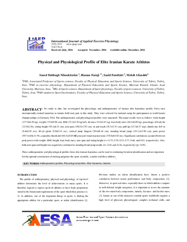 (PDF) Physical and Physiological Profile of Elite Iranian Karate Athletes