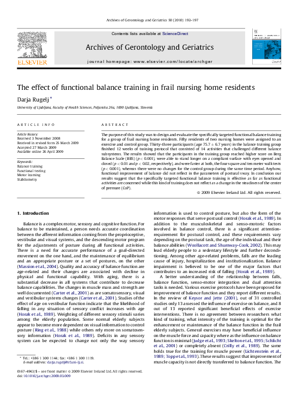 (PDF) The effect of functional balance training in frail nursing home ...