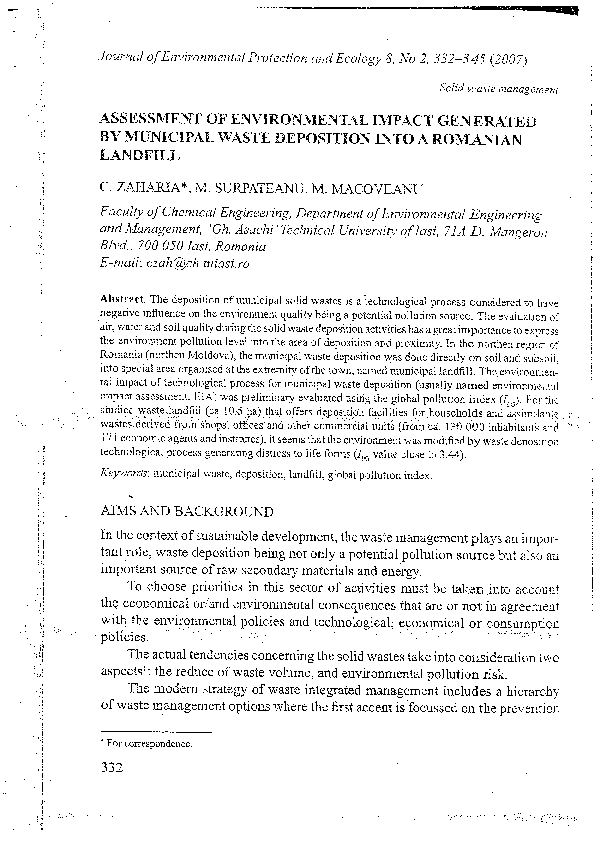 (PDF) Assessment of environmental impact generated by municipal waste ...