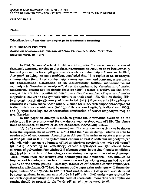 (PDF) Distribution of carrier ampholytes in isoelectric focusing