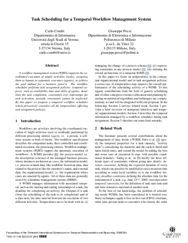 (PDF) Task Scheduling for a TemporalWorkflow Management System