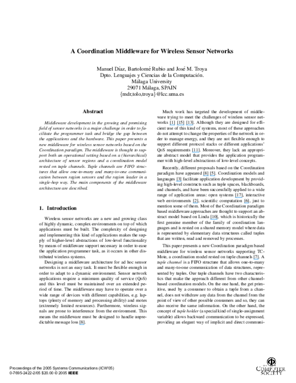 (PDF) A Coordination Middleware for Wireless Sensor Networks