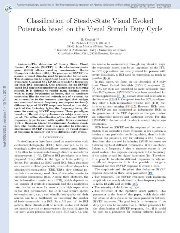 (PDF) Classification of Steady-State Visual Evoked Potentials based on ...