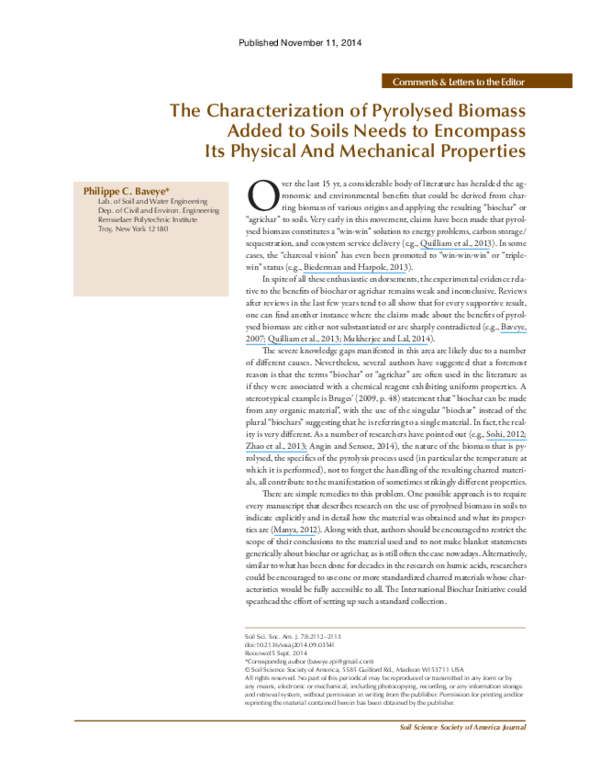 (PDF) The Characterization of Pyrolysed Biomass Added to Soils Needs to ...