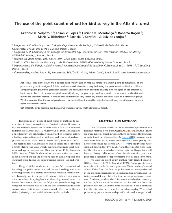 (PDF) The use of the point count method for bird survey in the Atlantic