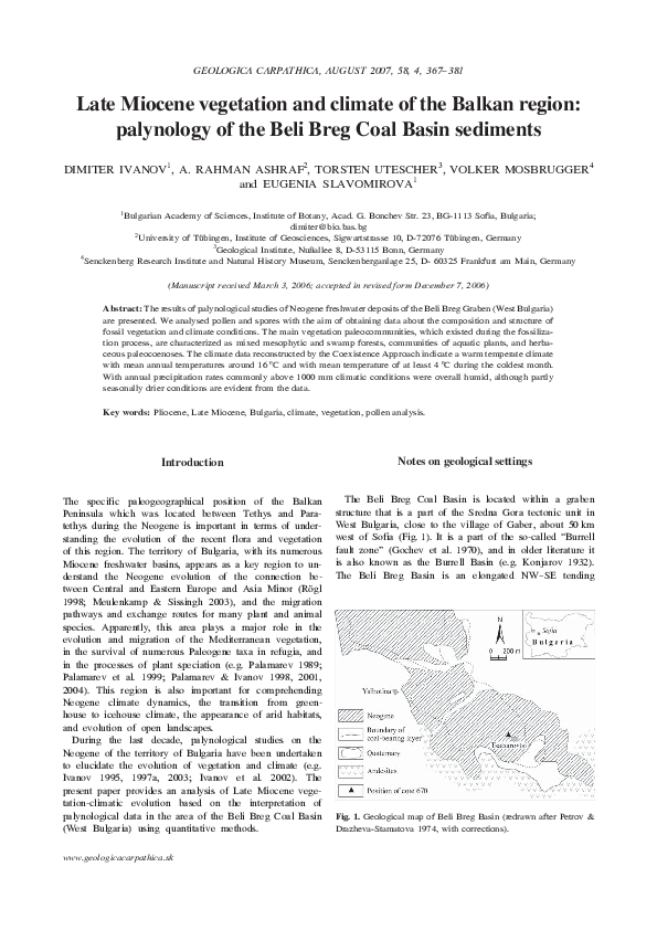 (PDF) Late Miocene vegetation and climate of the Balkan region ...