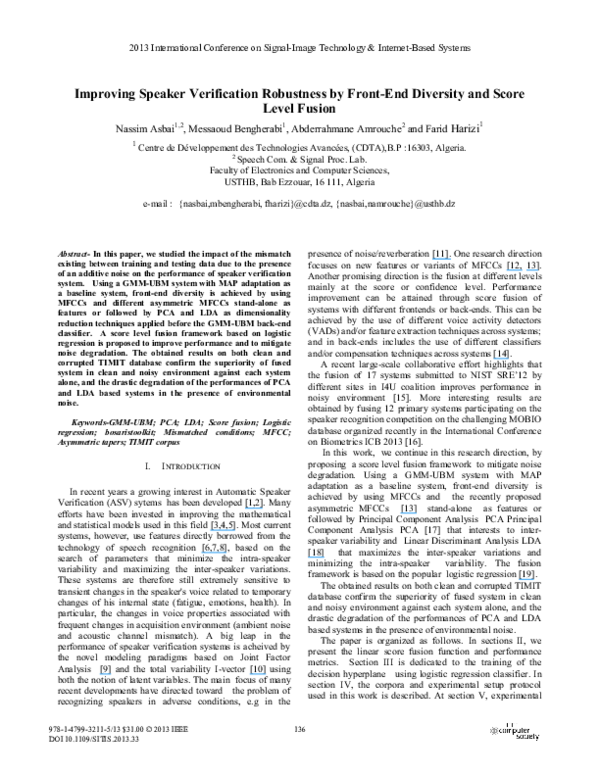 (PDF) Improving Speaker Verification Robustness by Front-End Diversity ...