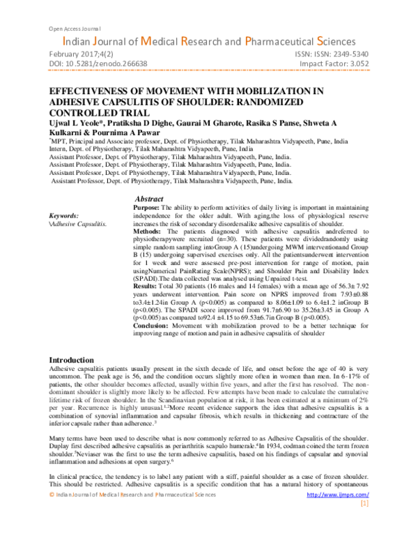 (PDF) EFFECTIVENESS OF MOVEMENT WITH MOBILIZATION IN ADHESIVE