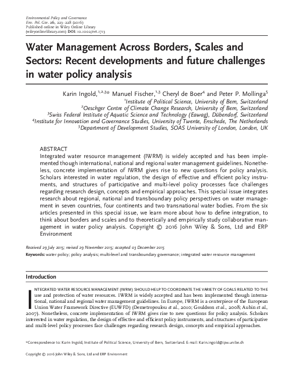 Water Management Current And Future Challenges And Research Directions (PDF) Water Management Across Borders, Scales and Sectors: Recent