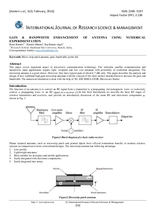 (PDF) GAIN & BANDWIDTH ENHANCEMENT OF ANTENNA USING NUMERICAL