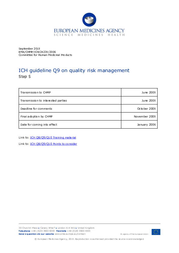 (PDF) ICH guideline Q9 on quality risk management ICH guideline Q9 on quality risk management