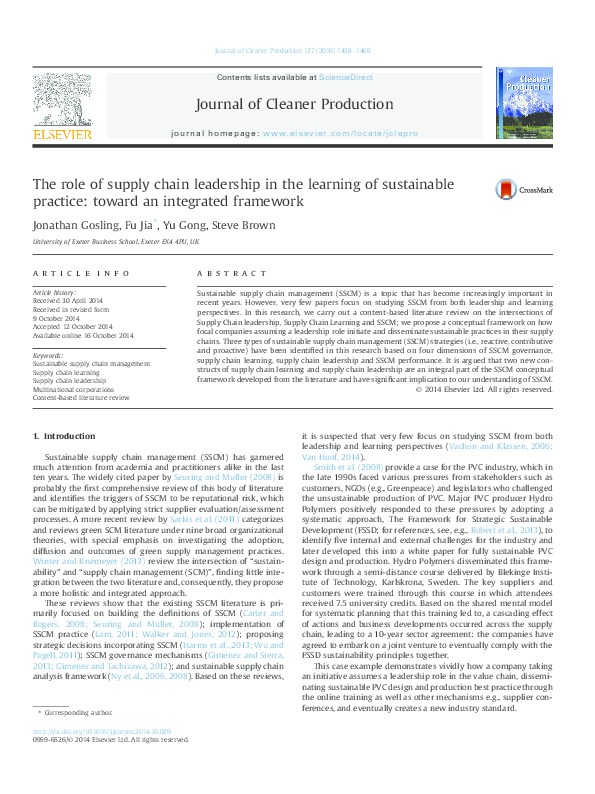 (PDF) The role of supply chain leadership in the learning of ...