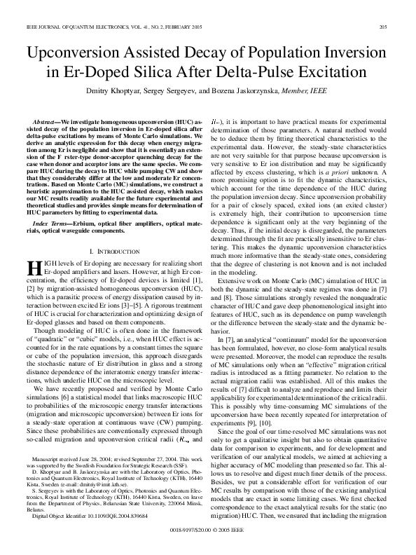 (PDF) Upconversion assisted decay of population inversion in Er-doped ...